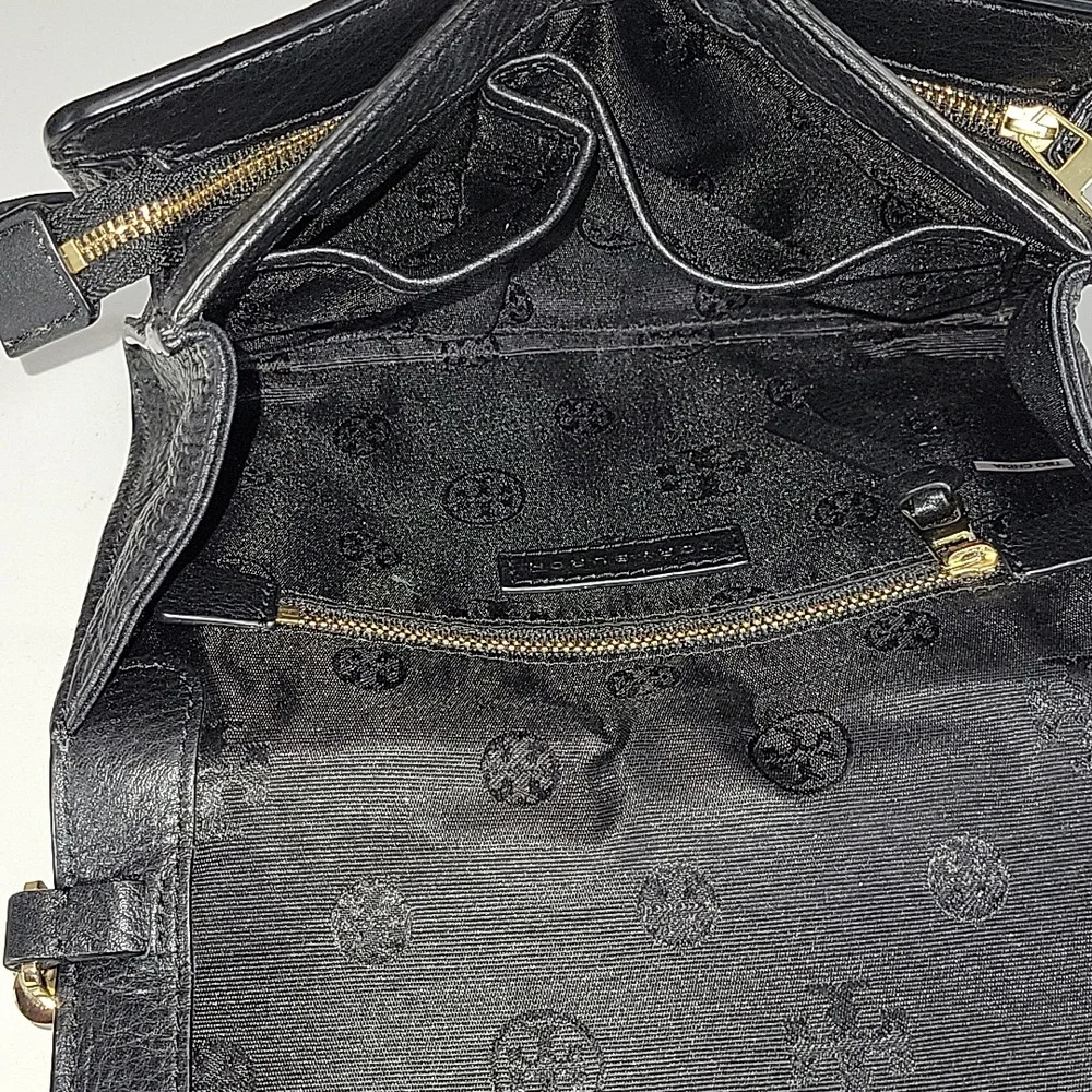 Tory Burch Black Quilted Leather Crossbody Bag with Gold Chain